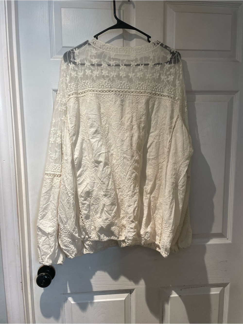 Lane Bryant Cream Lace-Trim Peasant 100% Cotton Top Size 22/24 - Picture 3 of 8